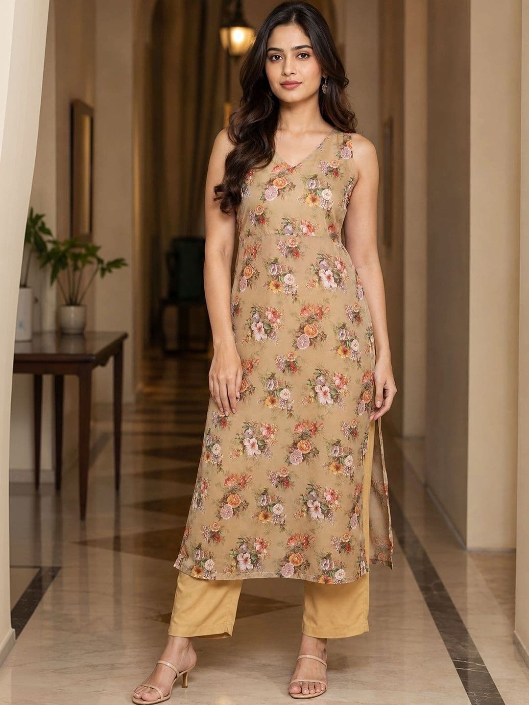 Bunai Women Floral Printed Regular Kurta with Trousers - view 1