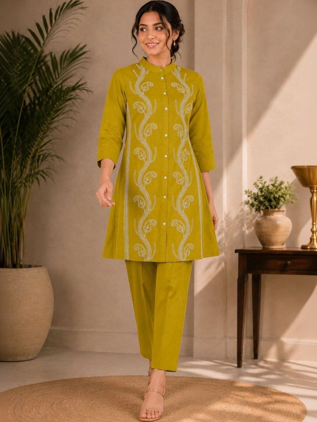 UDBHAV EXPORT Women Ethnic Motifs Embroidered Regular Thread Work Kurta with Trousers - view 1