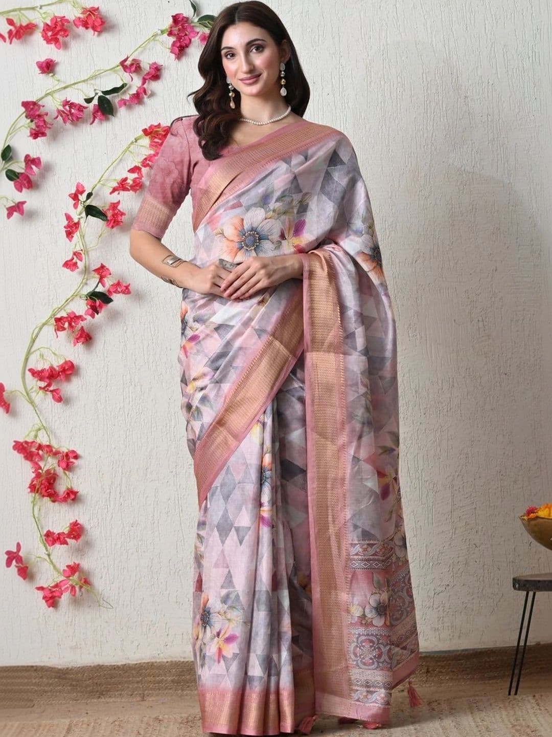 KALINI Floral Silk Cotton Saree - view 1