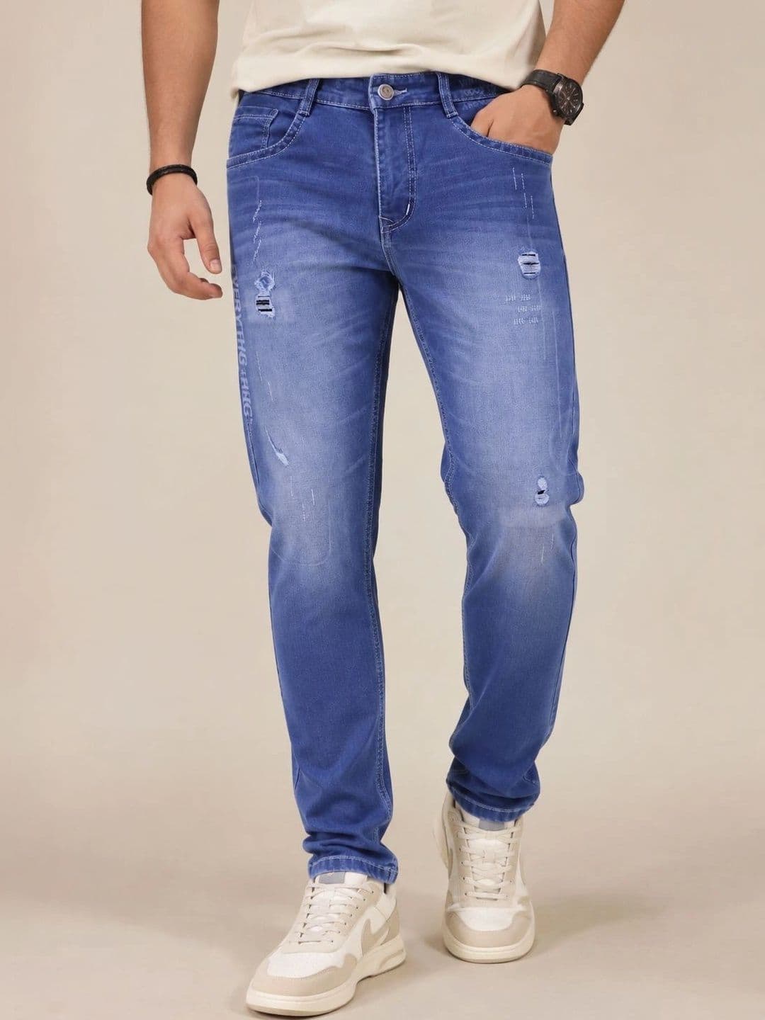 GEX Men Jean Regular Fit Mid-Rise Mildly Distressed Stretchable Jeans - view 1