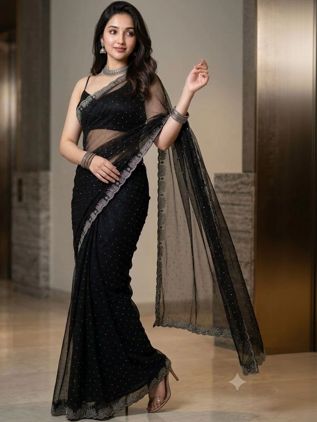 Akshmi Creation Supernet Saree - view 1