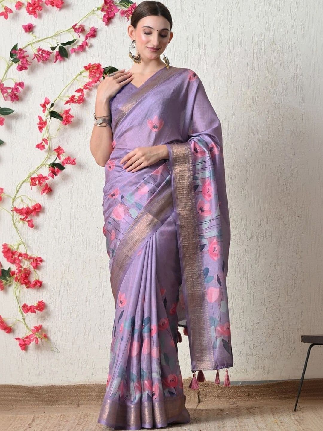 KALINI Floral Silk Cotton Saree - view 1