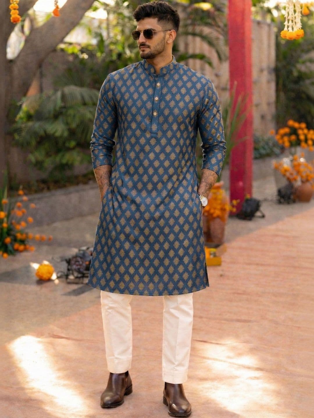 Anouk Printed Band Collar Straight Long Kurta - view 1