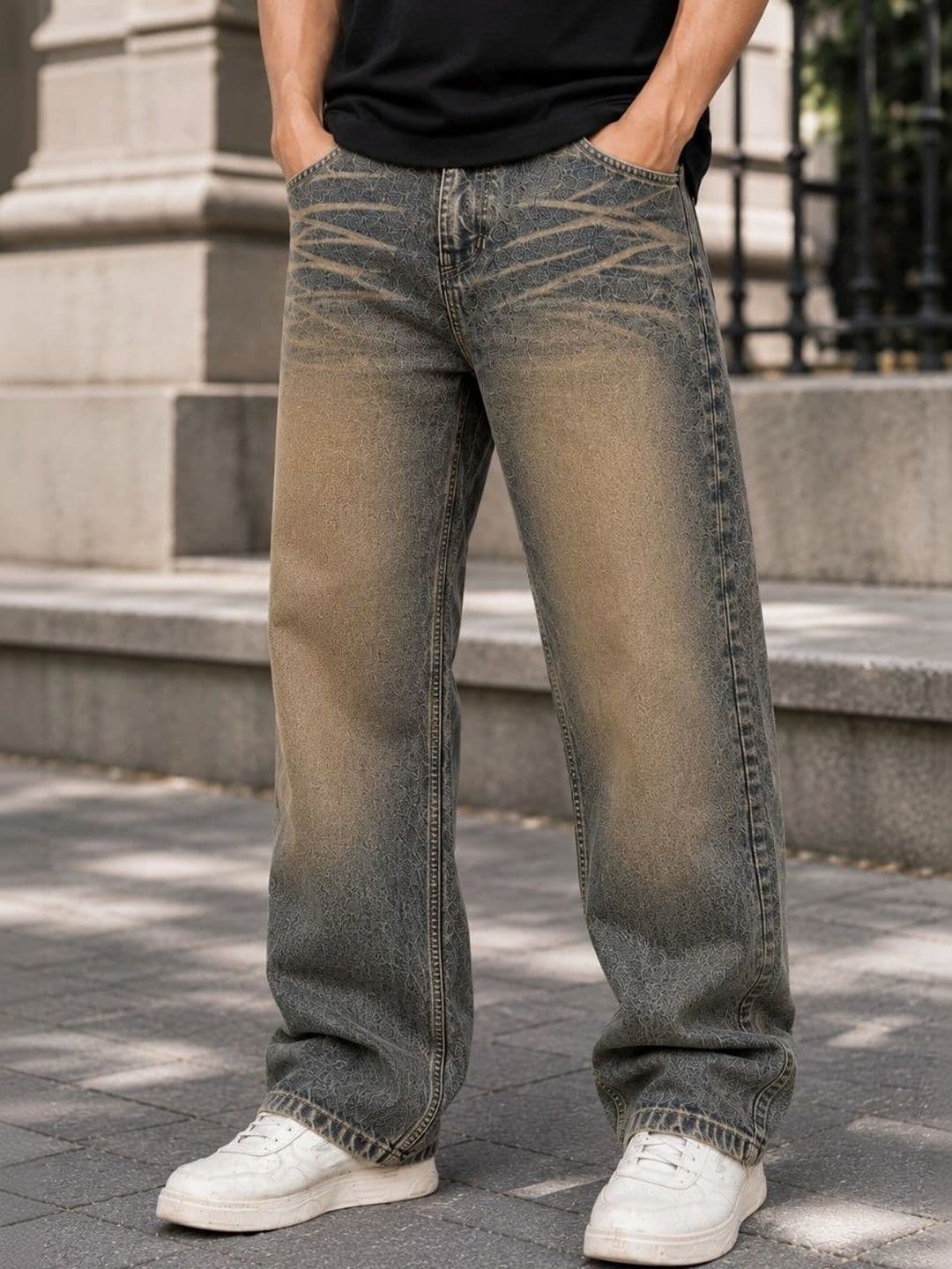 MQ Denim Men Straight Fit Mid-Rise Low Distress Light Fade Jeans - view 1