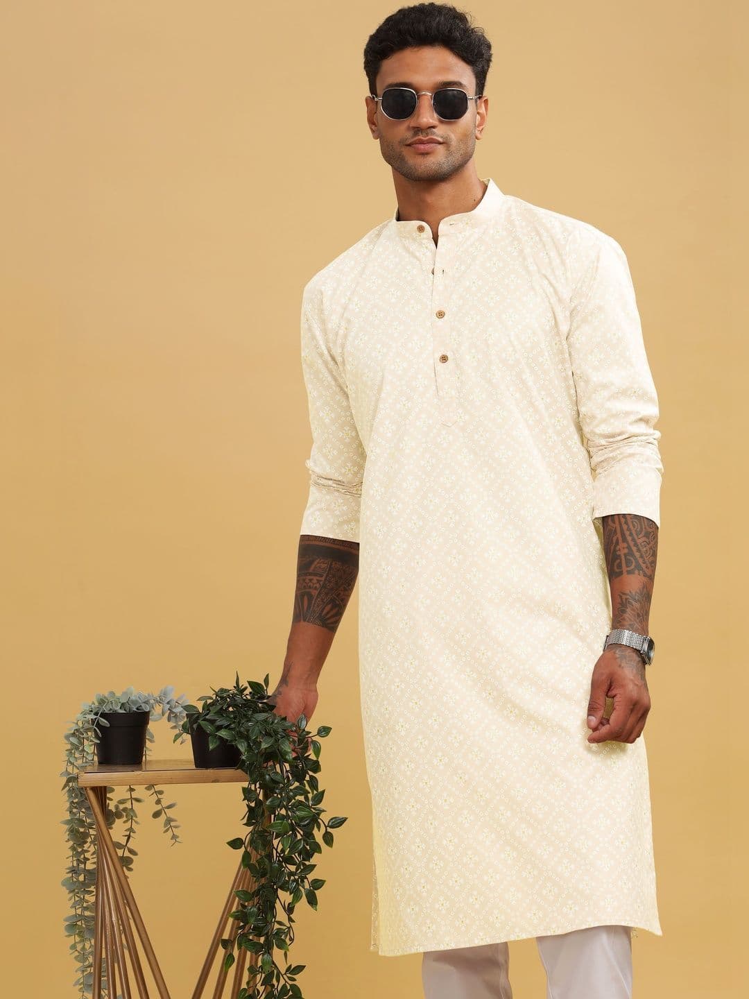 Anouk Printed Band Collar Straight Long Kurta - view 1