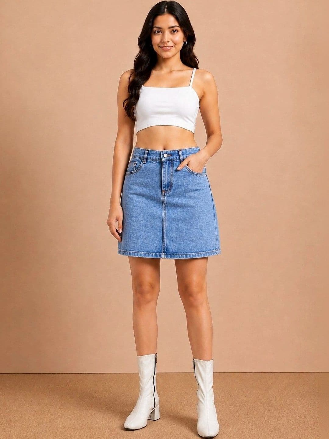 Mast & Harbour Women Denim Washed Above Knee Straight Skirt - view 1