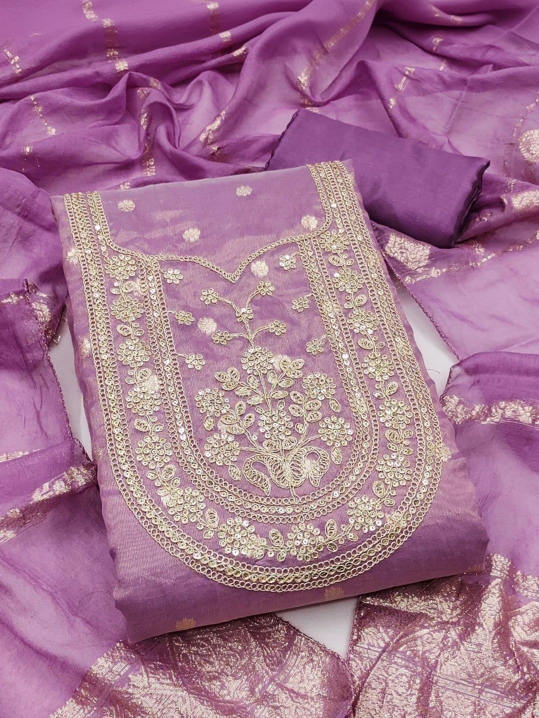 LeeliPeeri Designer Embroidered Raw Silk Unstitched Dress Material - view 1