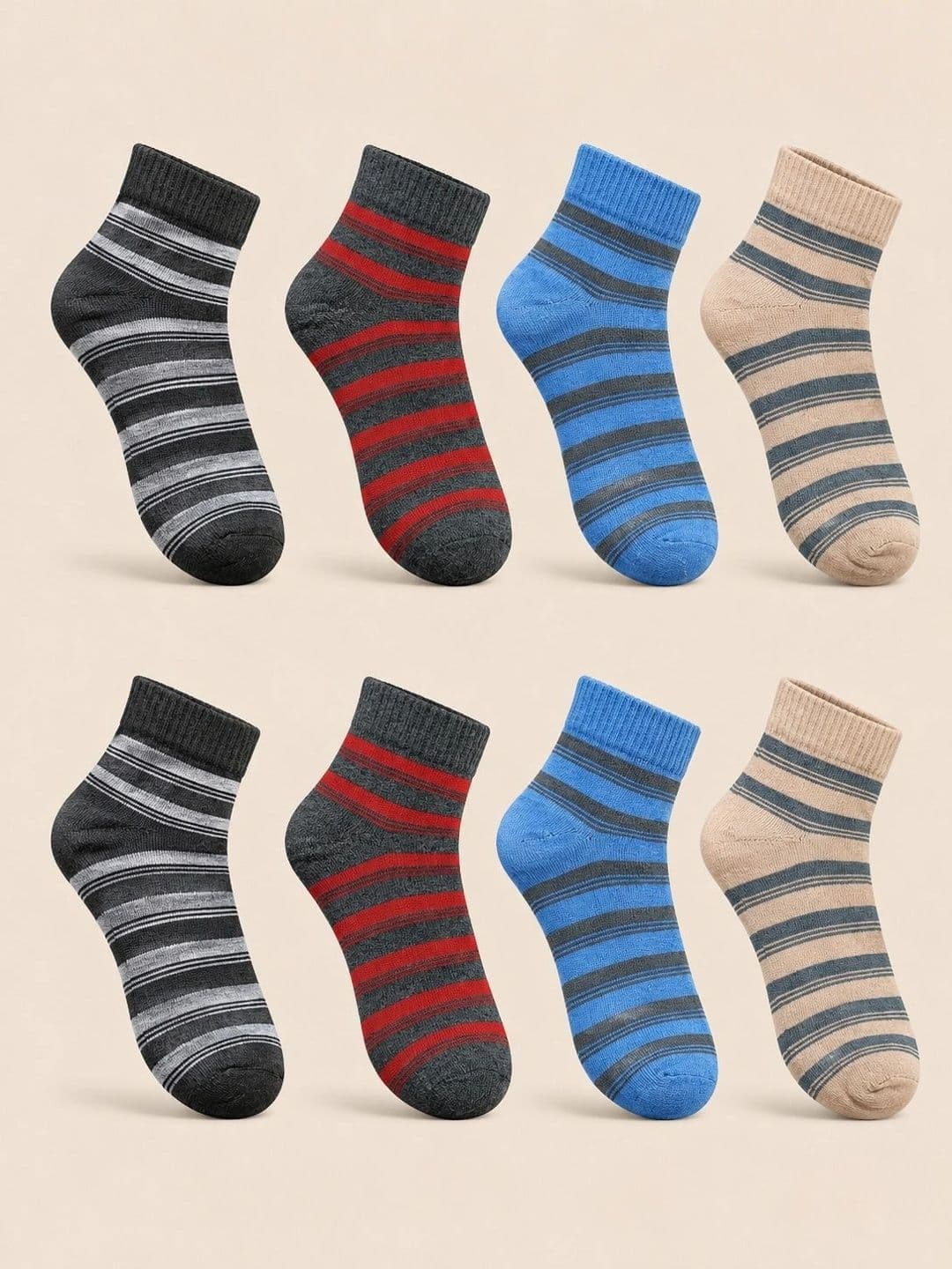 ADDOSSO Men Pack of 8 Cotton Assorted Striped Ankle Length Socks - view 1