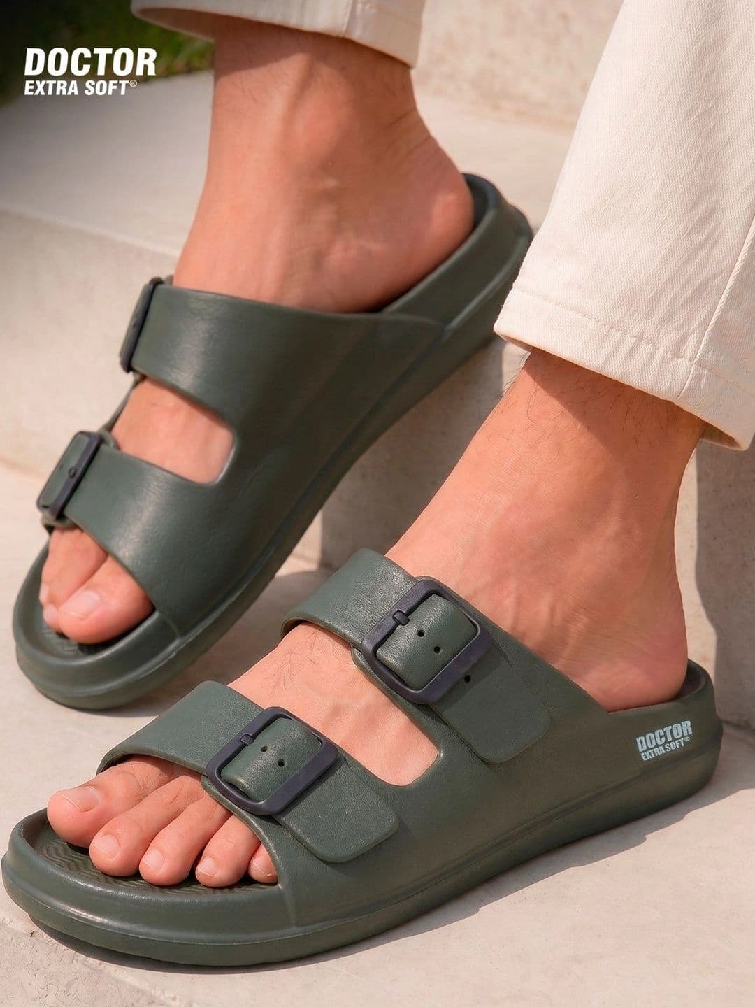 DOCTOR EXTRA SOFT Men Classic Cushion Lightweight Rubber Sliders With Buckle Detail - view 1