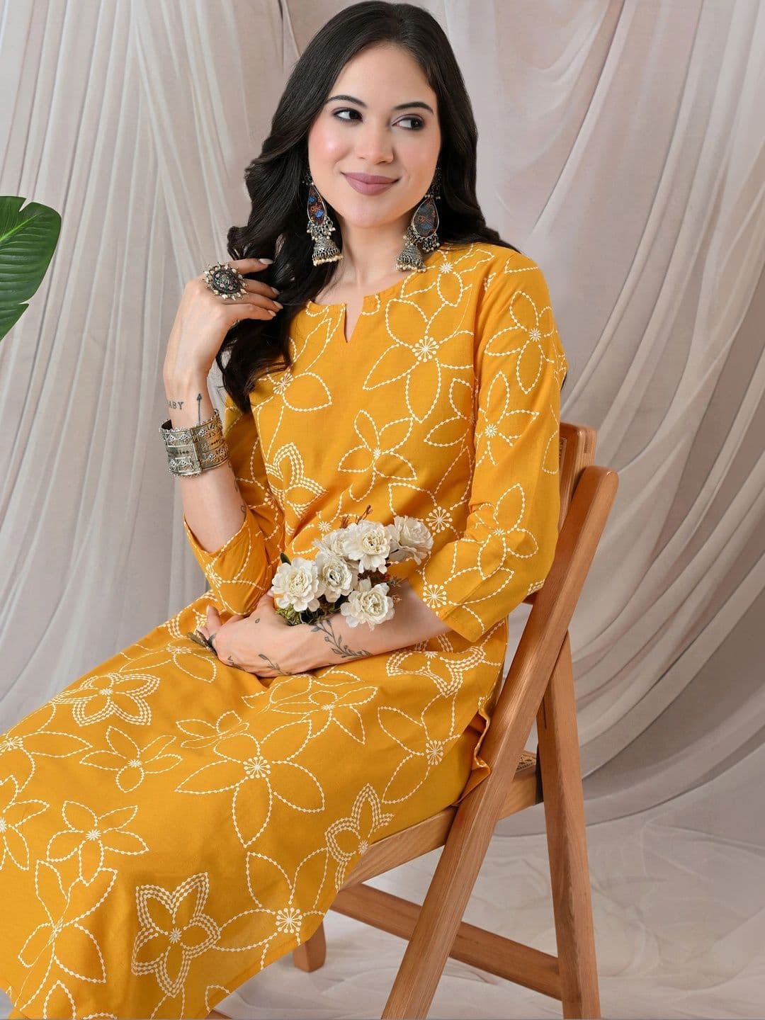 BKApparels Women Floral Printed Regular Pure Cotton Kurta with Trousers - view 1