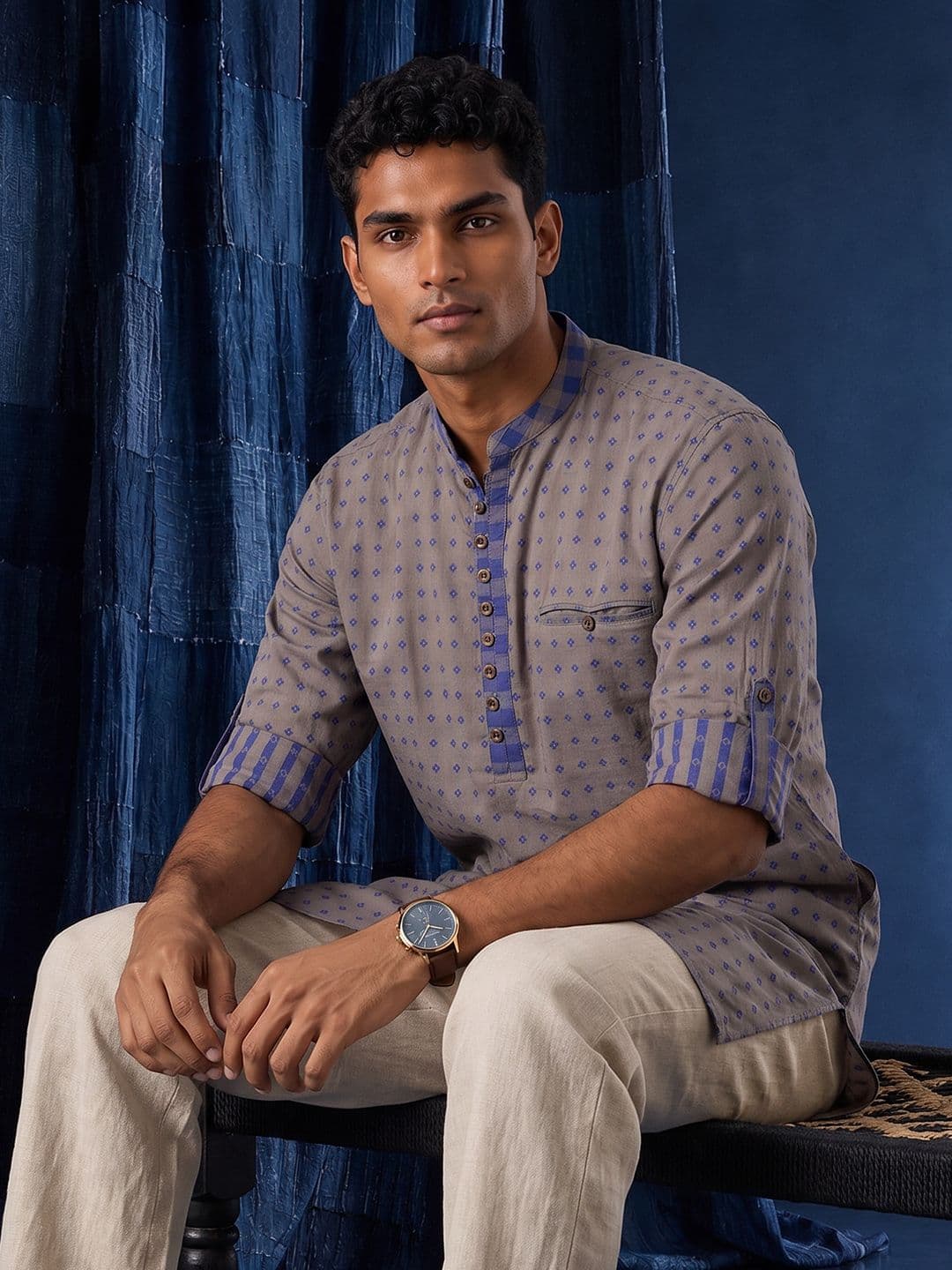 Taavi Woven Legacy Ethnic Motifs Woven Design Pure Cotton Straight Kurta - view 1