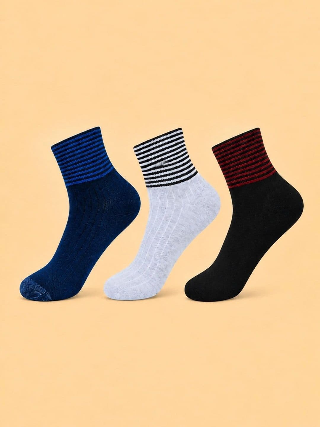 ADDOSSO Men Pack of 3 Cotton Assorted Striped Ankle Length Socks - view 1