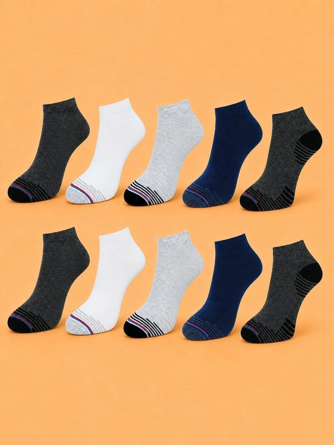 ADDOSSO Men Pack of 10 Cotton Assorted Striped Ankle Length Socks - view 1