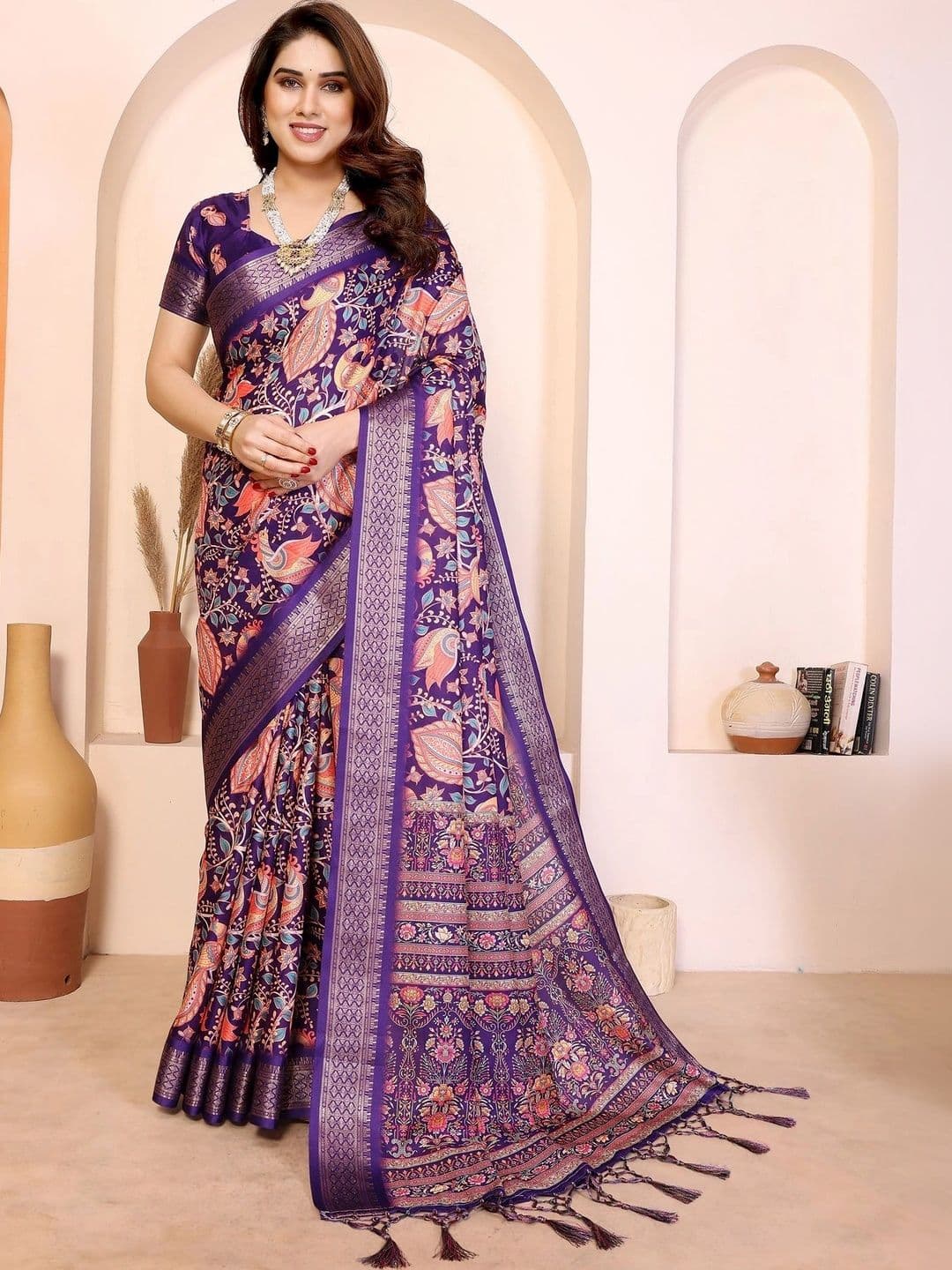 VS MALL Woven Design Zari Silk Cotton Saree - view 1