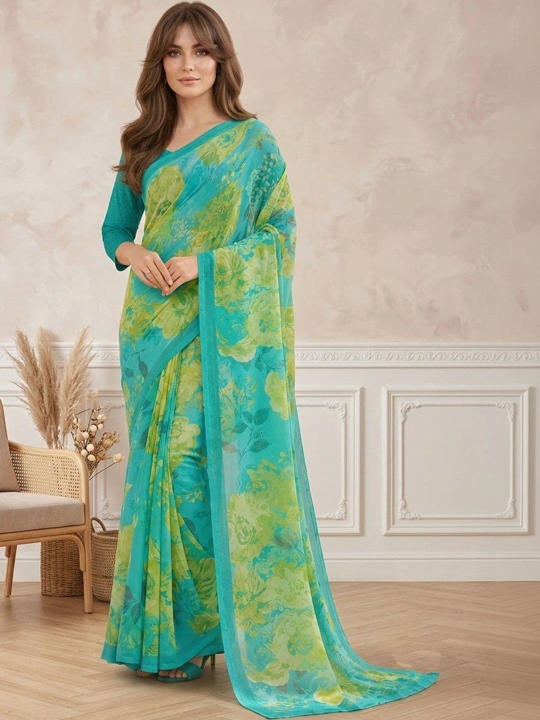 all about you Floral Poly Georgette Fusion Saree - view 1