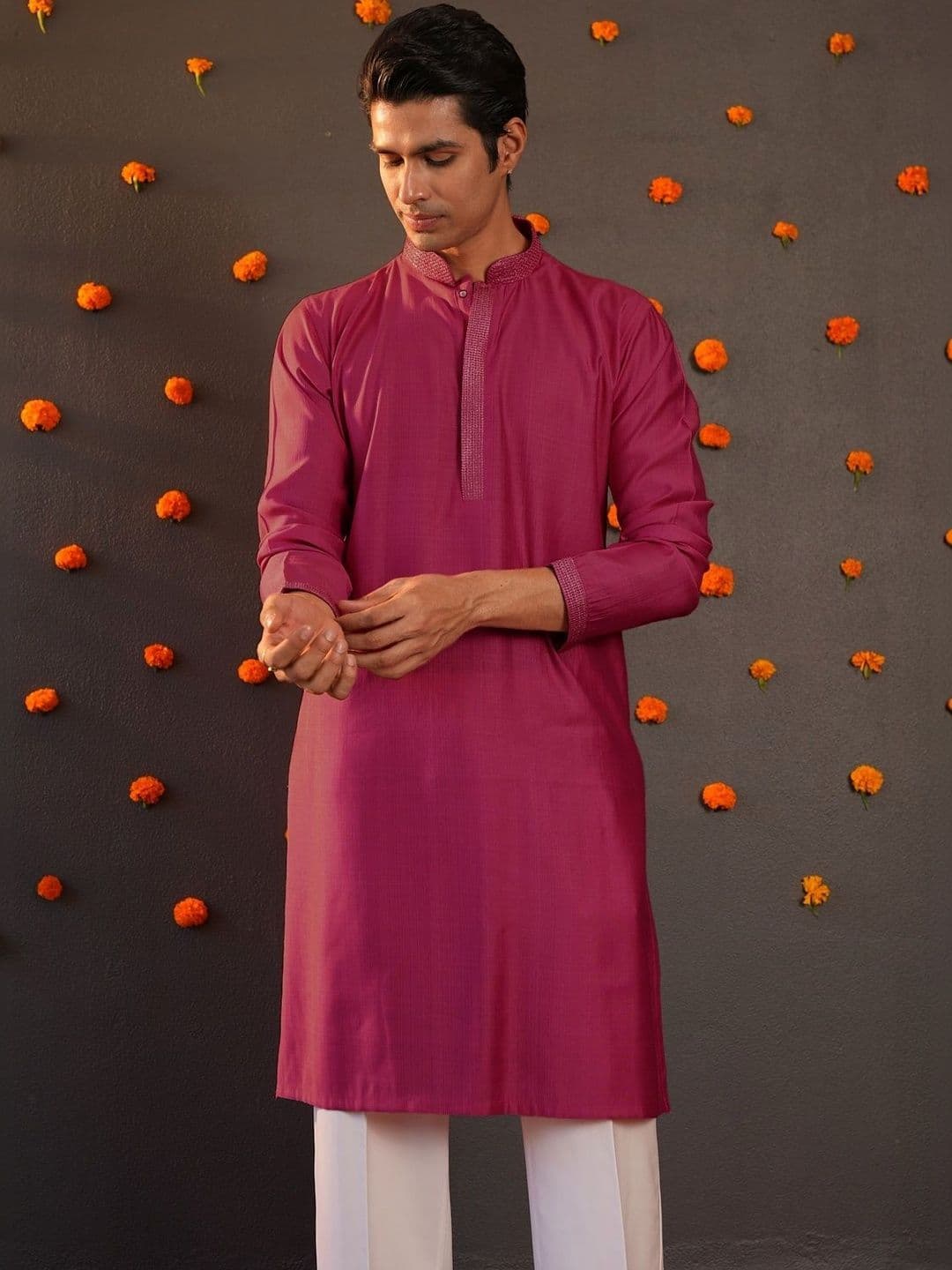 Anouk Men Button Patti Embroidery Straight Kurta - view 1