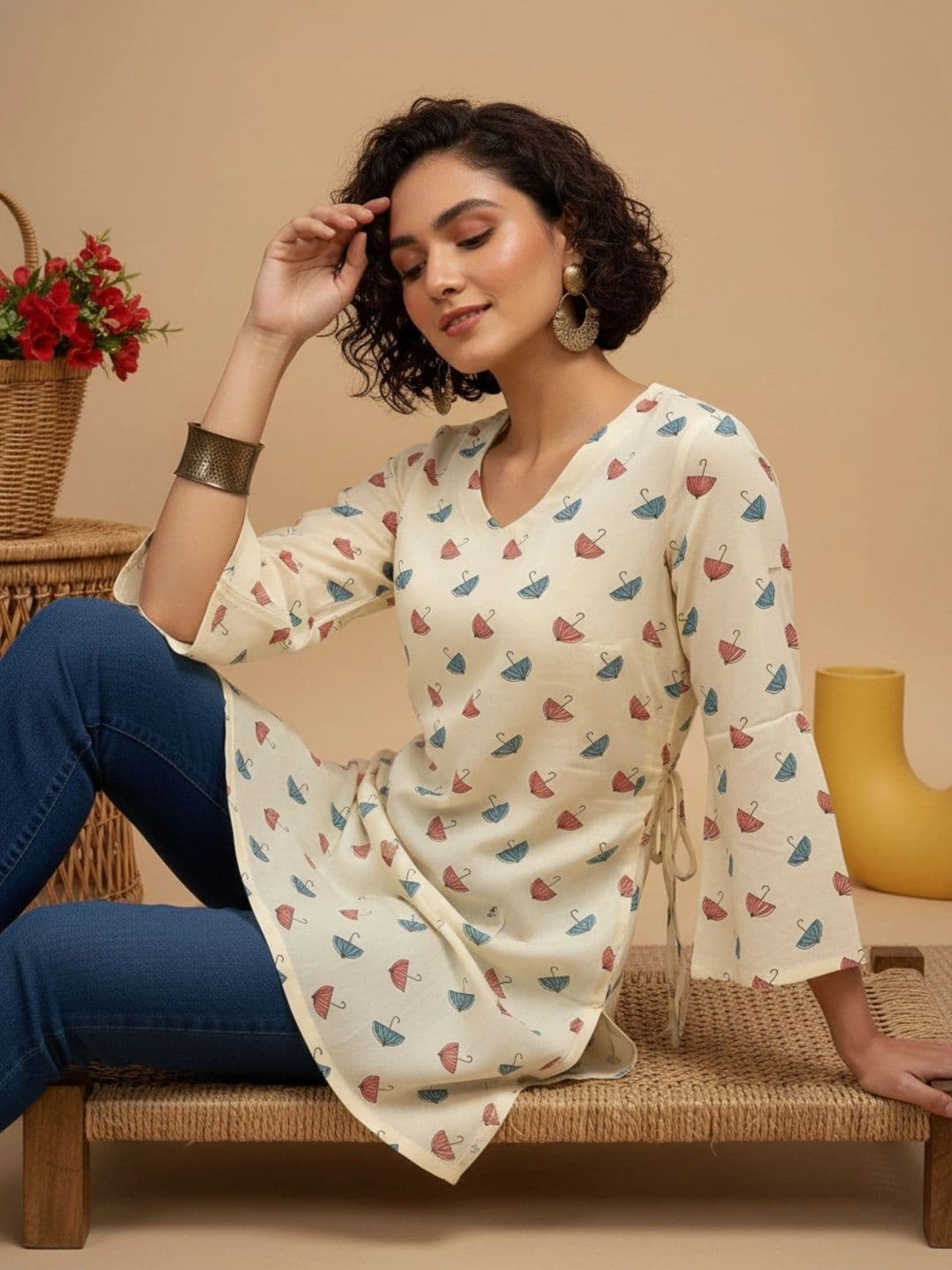 SURHI Women Quirky Printed Flared Sleeves Kurta - view 1