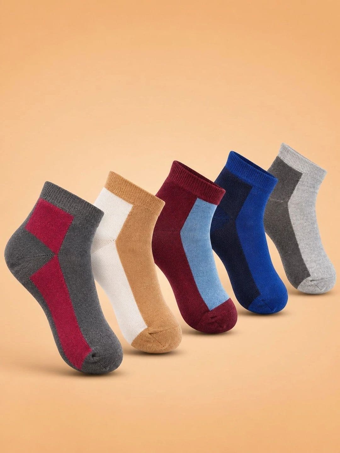 ADDOSSO Men Pack of 5 Cotton Assorted Colourblocked Ankle Length Socks - view 1