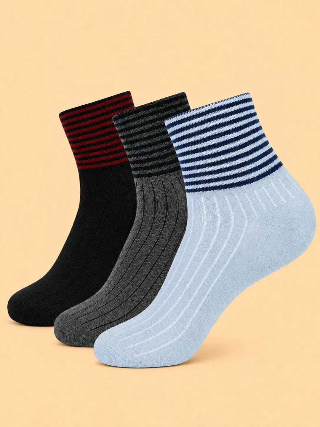 ADDOSSO Men Pack of 3 Cotton Assorted Striped Ankle Length Socks - view 1
