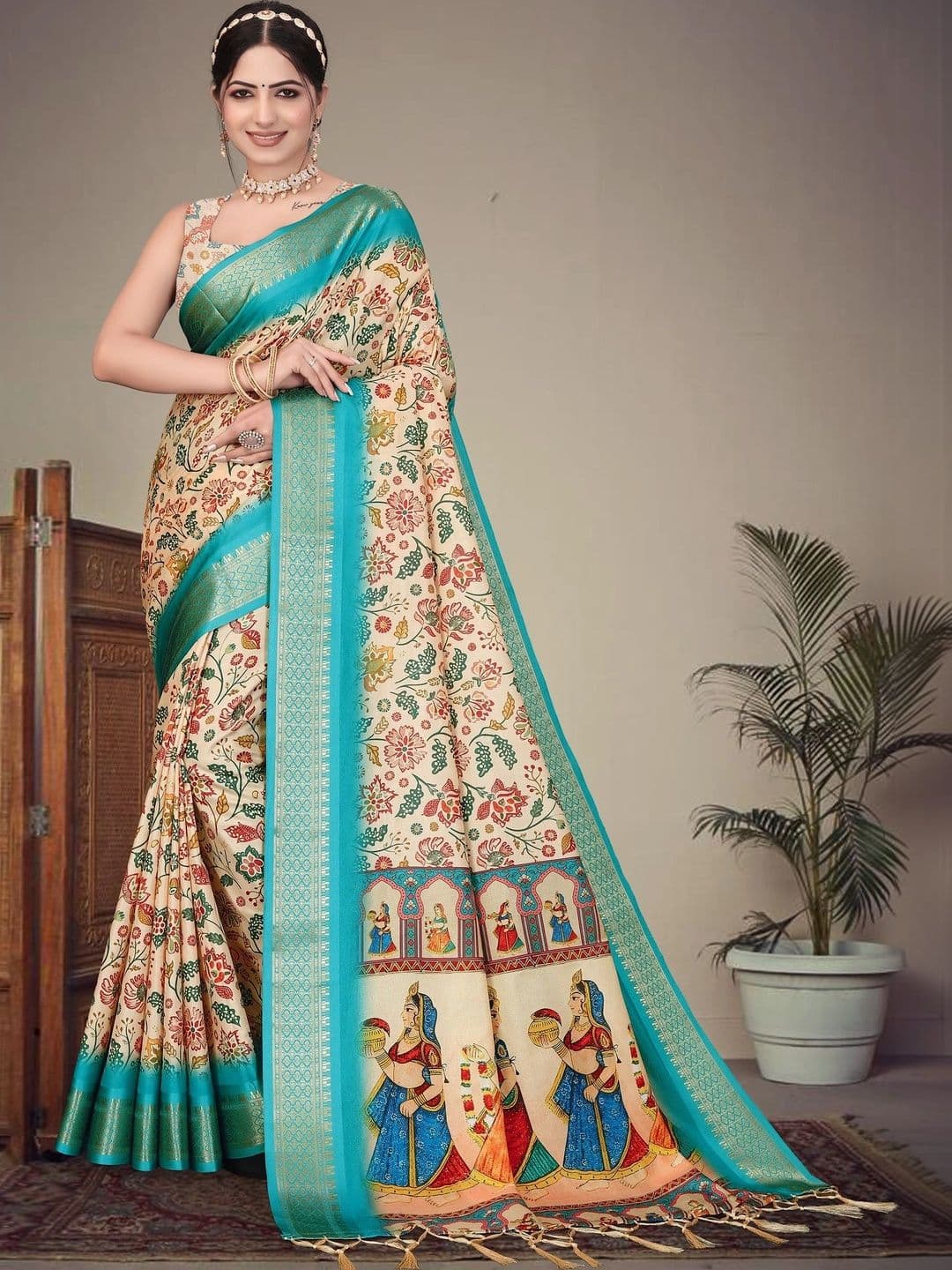 VS MALL Floral Silk Cotton Saree - view 1