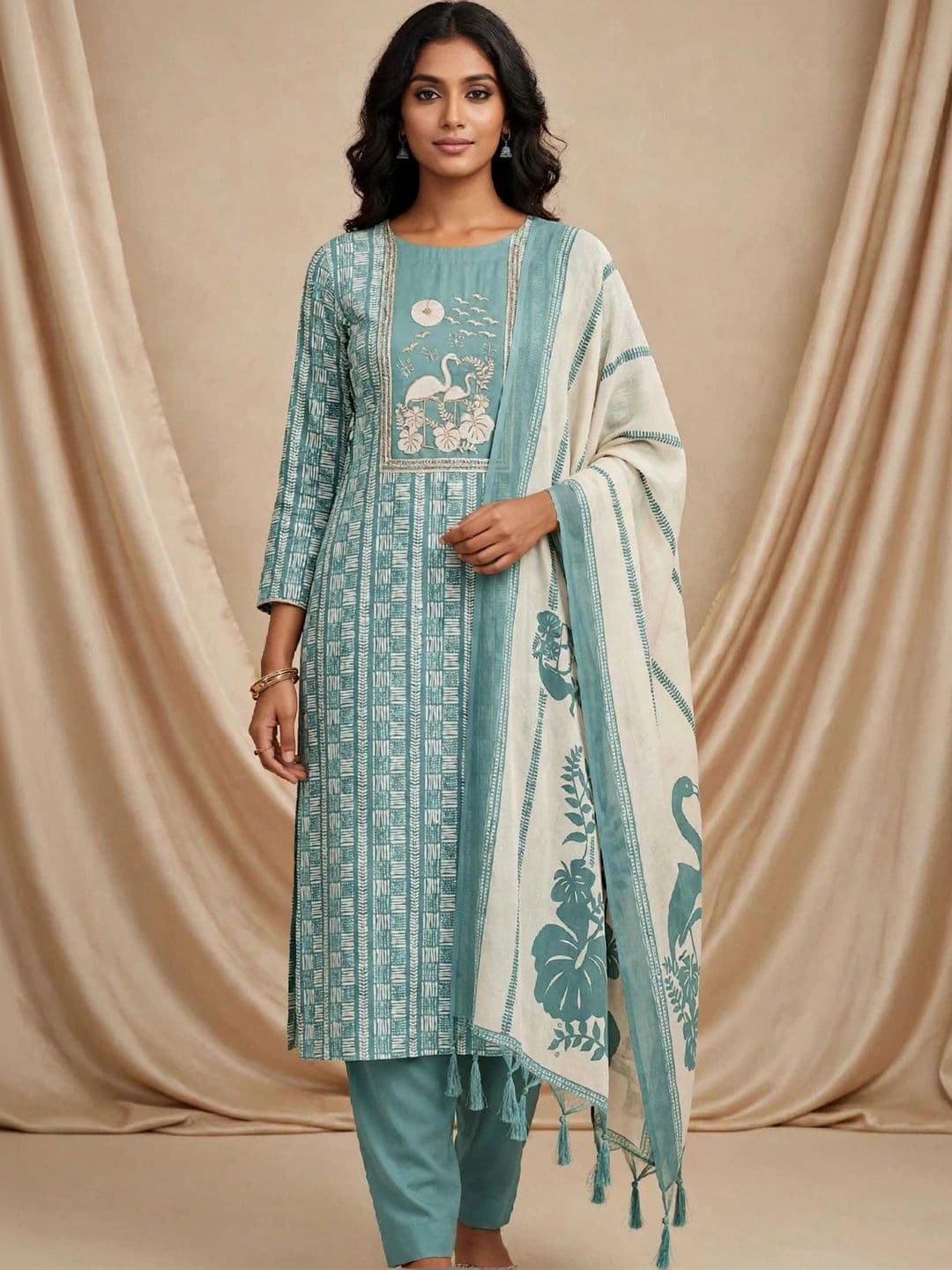 WaCraz Printed Pure Cotton Semi-Stitched Dress Material - view 1