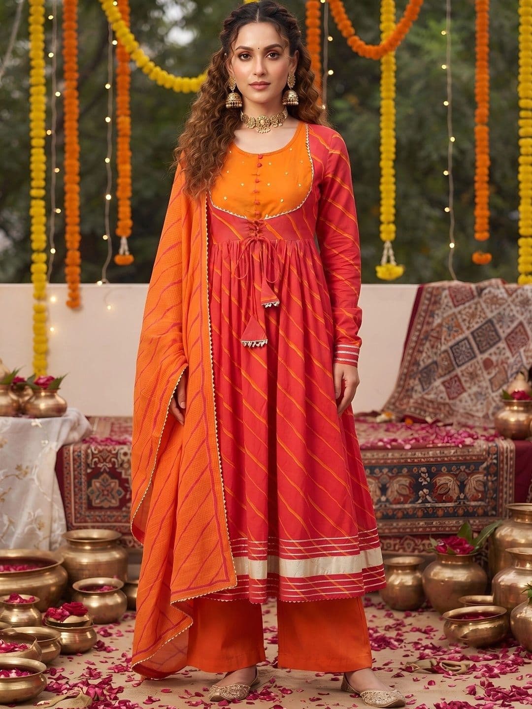 Nayo Women Printed Empire Pure Cotton Kurta with Palazzos & With Dupatta - view 1