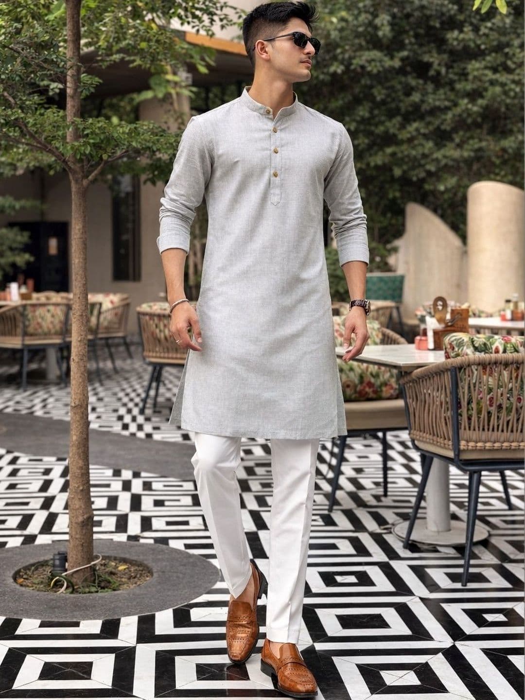 Anouk Men Cotton Linen Long Kurta - view 1