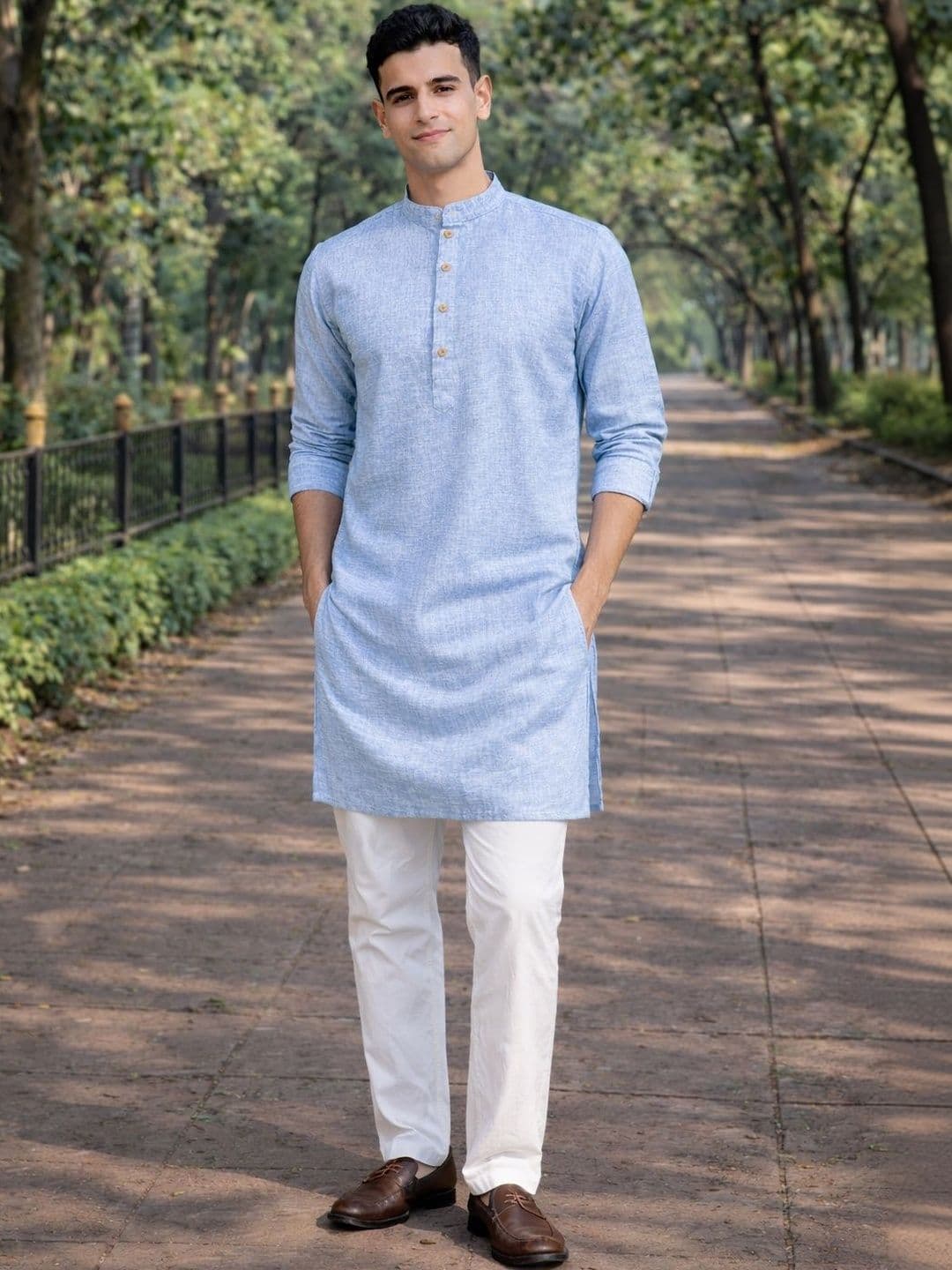 Anouk Men Cotton Linen Long Kurta - view 1