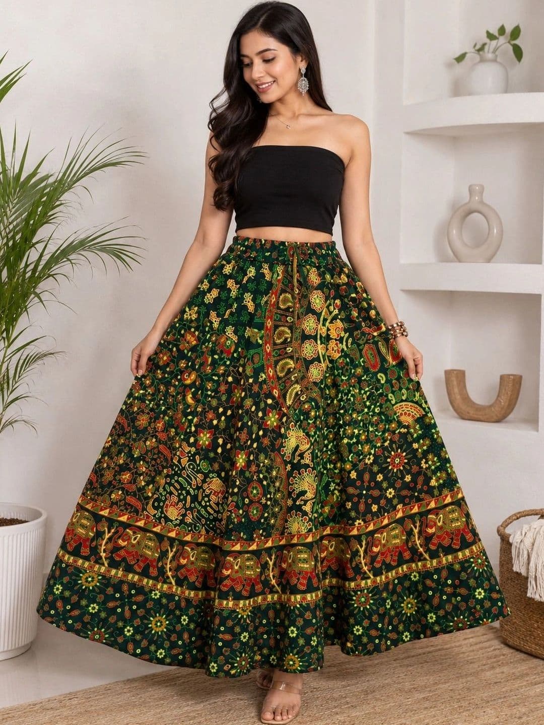 HIMCARE Women Cotton Cambric Paisley Maxi Flared Skirt - view 1