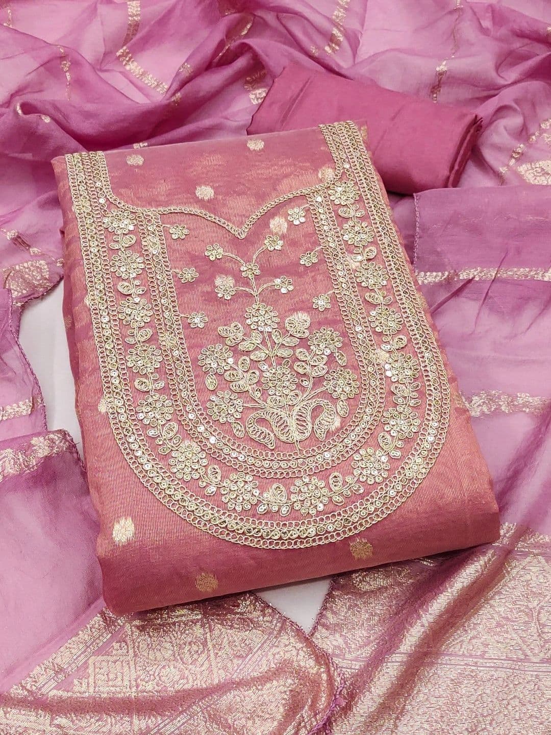 LeeliPeeri Designer Embroidered Raw Silk Unstitched Dress Material - view 1