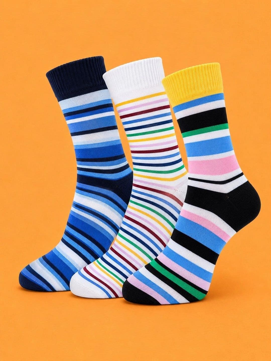 ADDOSSO Men Pack of 3 Cotton Assorted Striped Calf Length Socks - view 1