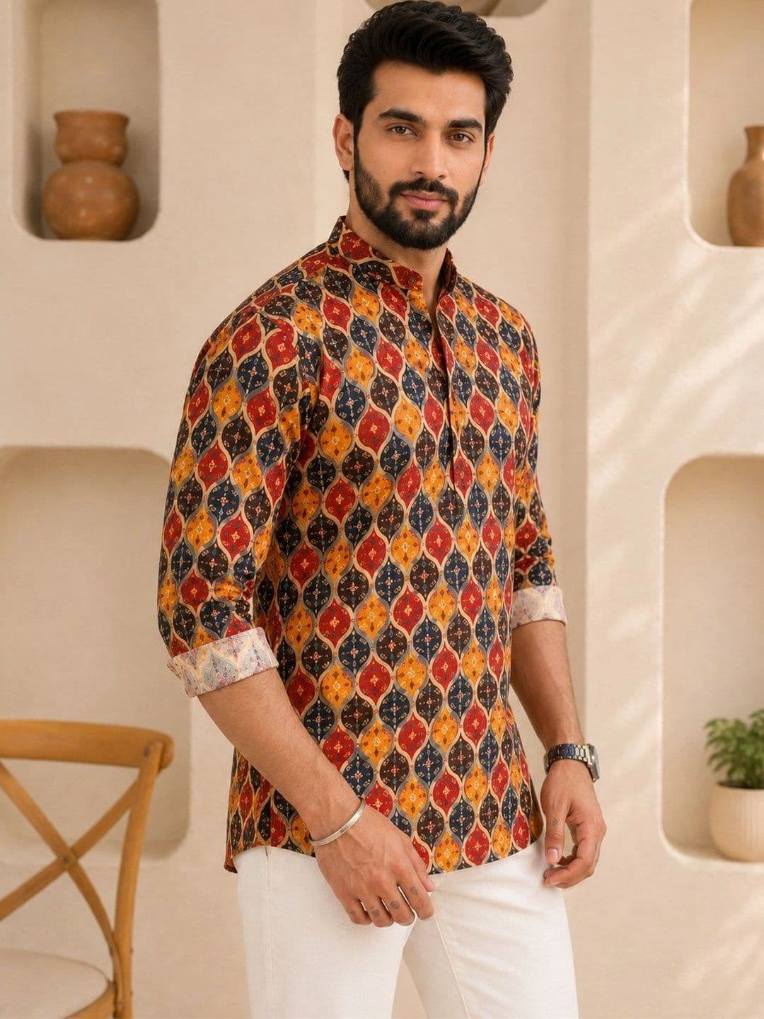 Anouk Men Geometric Printed Kurta - view 1