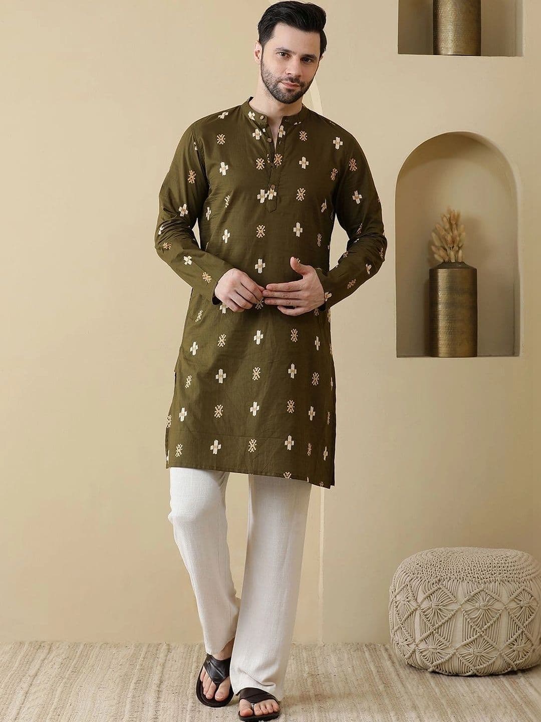 Anouk Men Ethnic Motifs Embroidered Thread Work Kurta - view 1