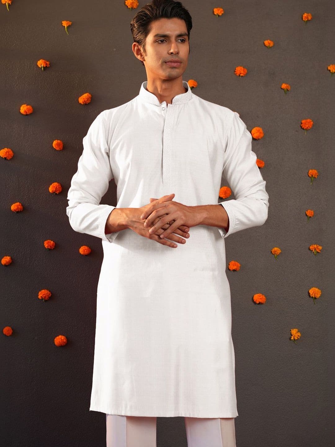 Anouk Men Button Patti Embroidery Straight Kurta - view 1