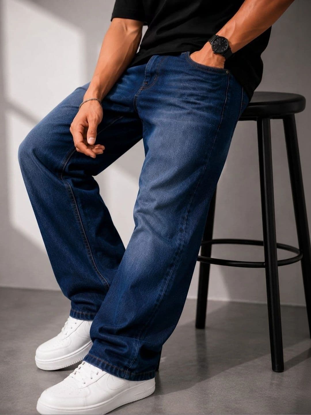 VK CULTURE Men Wide Leg Mid-Rise Low Distress Light Fade Jeans - view 1