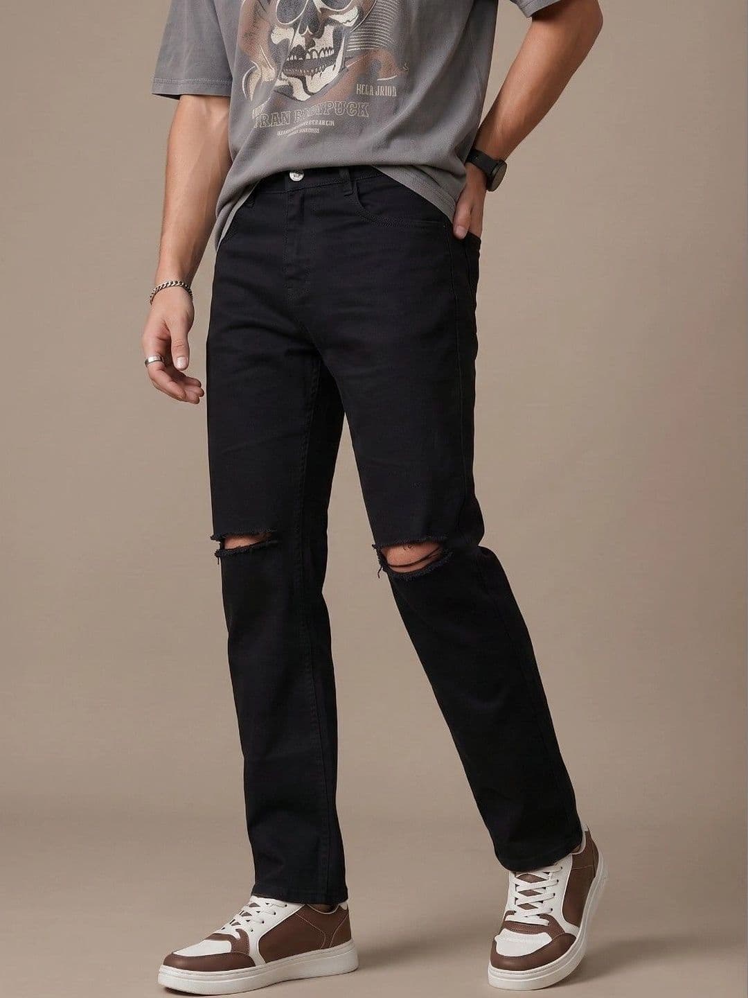 MaverIQ Men Classic Regular Fit Mid-Rise Highly Distressed Stretchable Jeans - view 1