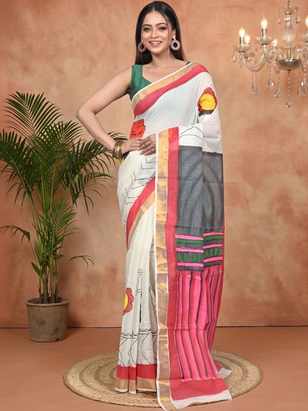 PuJoy Women Ethnic Motifs Sequinned Pure Cotton Handloom Saree - view 1