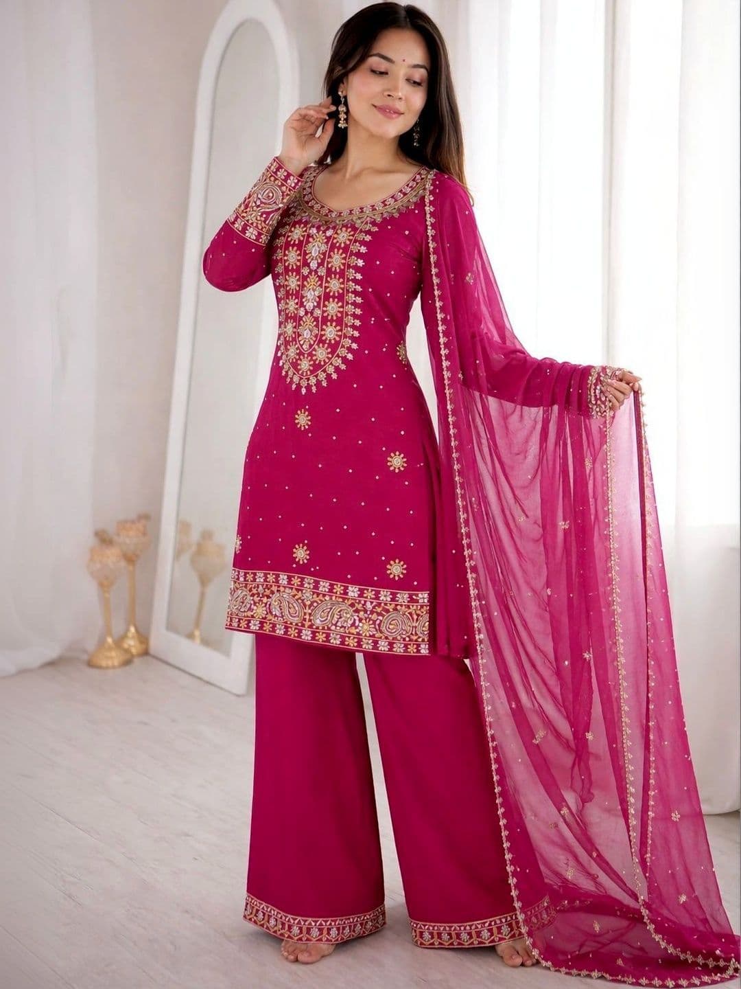WOMEN WASTRA Women Ethnic Motifs Embroidered Regular Kurta with Palazzos & With Dupatta - view 1