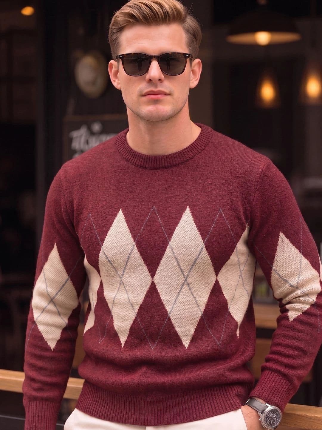 SZN Men Argyle Checked Pullover - view 1