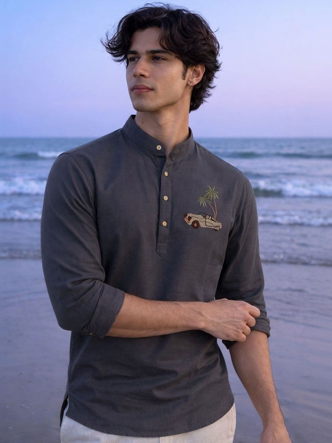 Anouk Men Embroidered Rolled up Sleeves Short Kurta - view 1