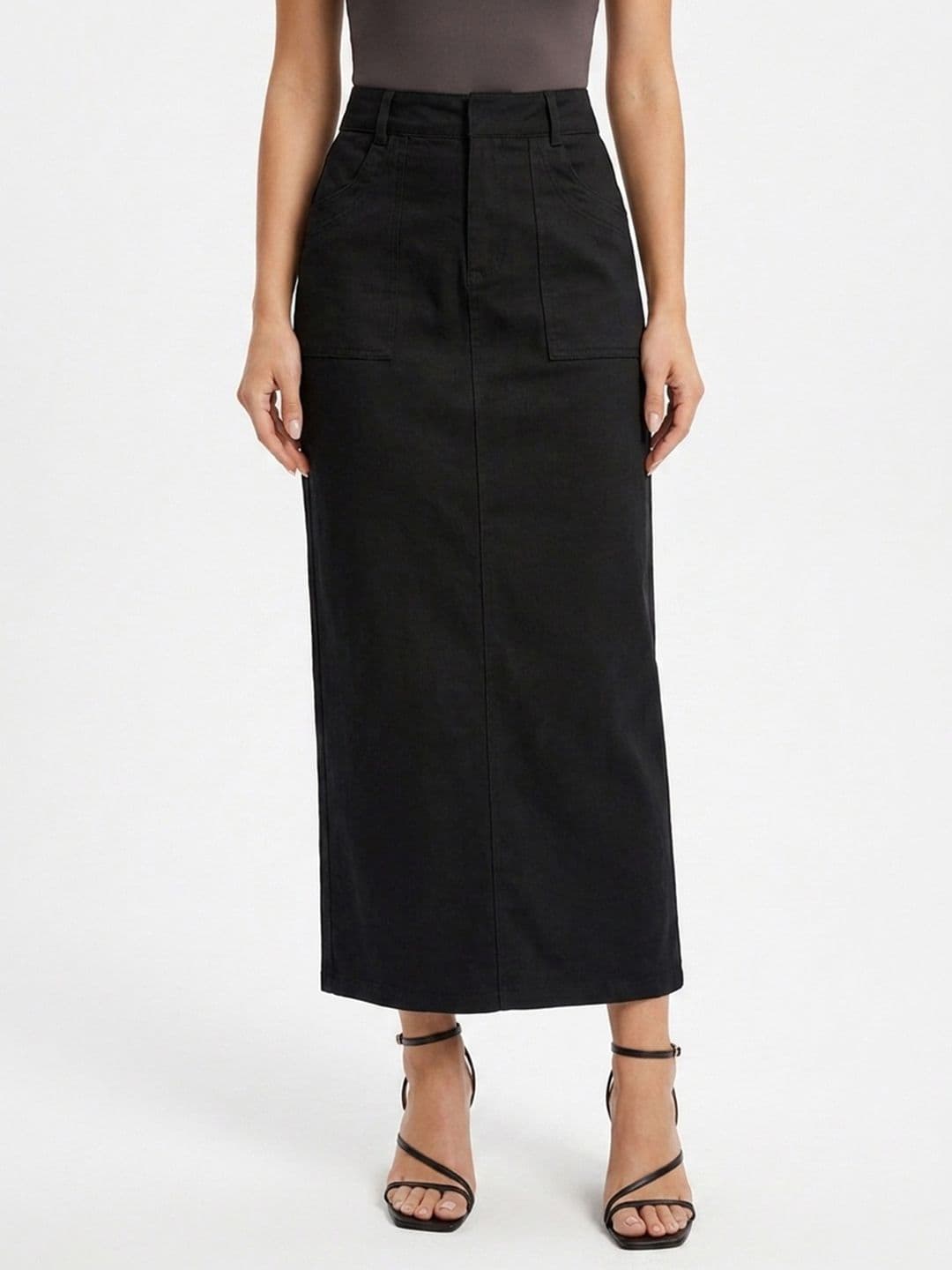 Neet Denim Back Slit Midi Straight Skirt - view 1