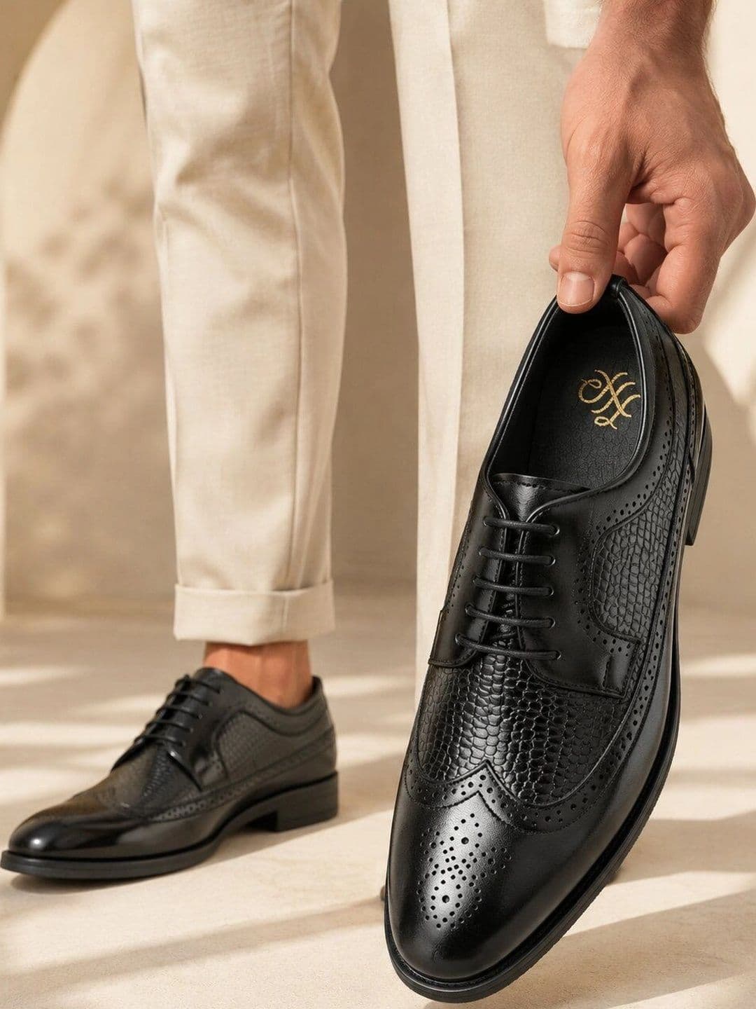 House of Pataudi Men Textured Formal Brogues - view 1