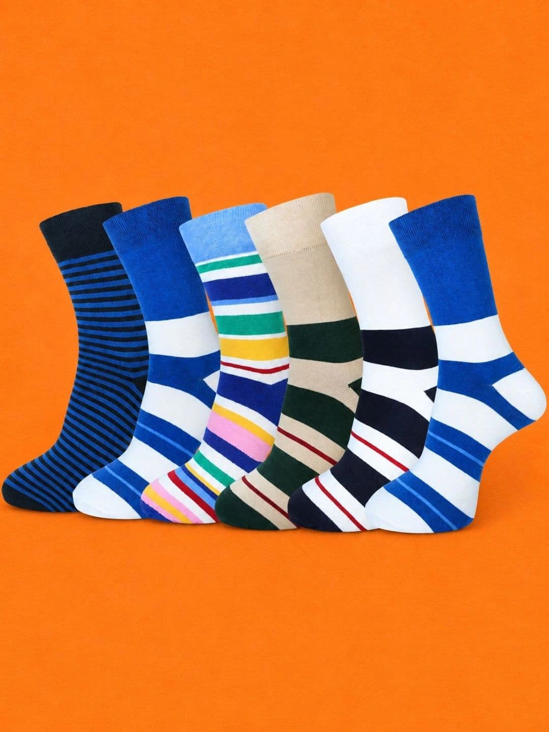 ADDOSSO Men Pack of 6 Cotton Assorted Striped Calf Length Socks - view 1