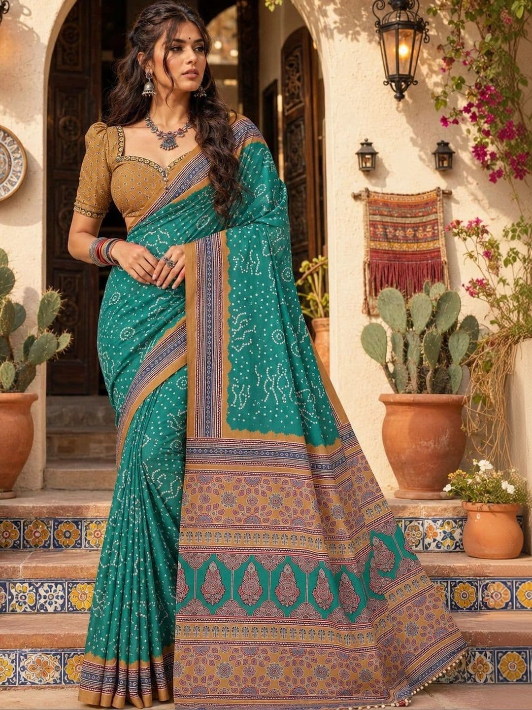 NIWAA Bandhani Silk Blend Bandhani Saree - view 1