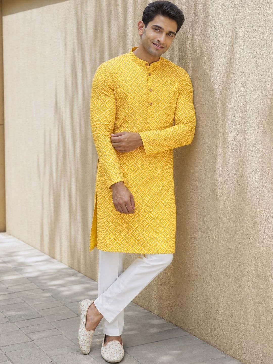 Anouk Printed Band Collar Straight Long Kurta - view 1