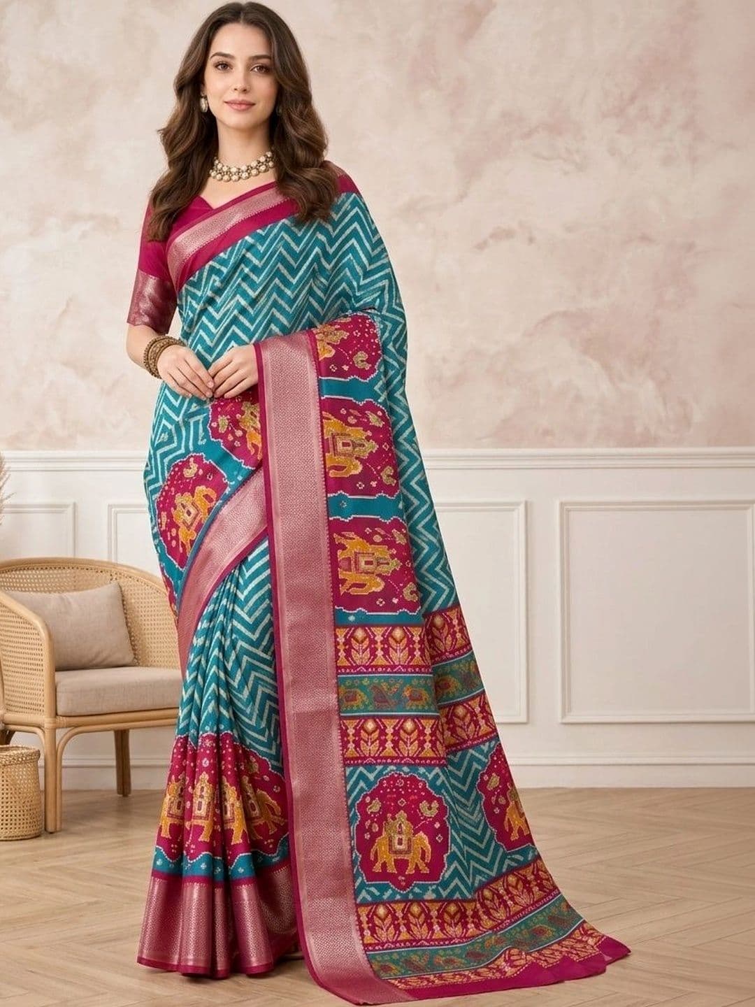 all about you Zari Silk Blend Fusion Patola Saree - view 1