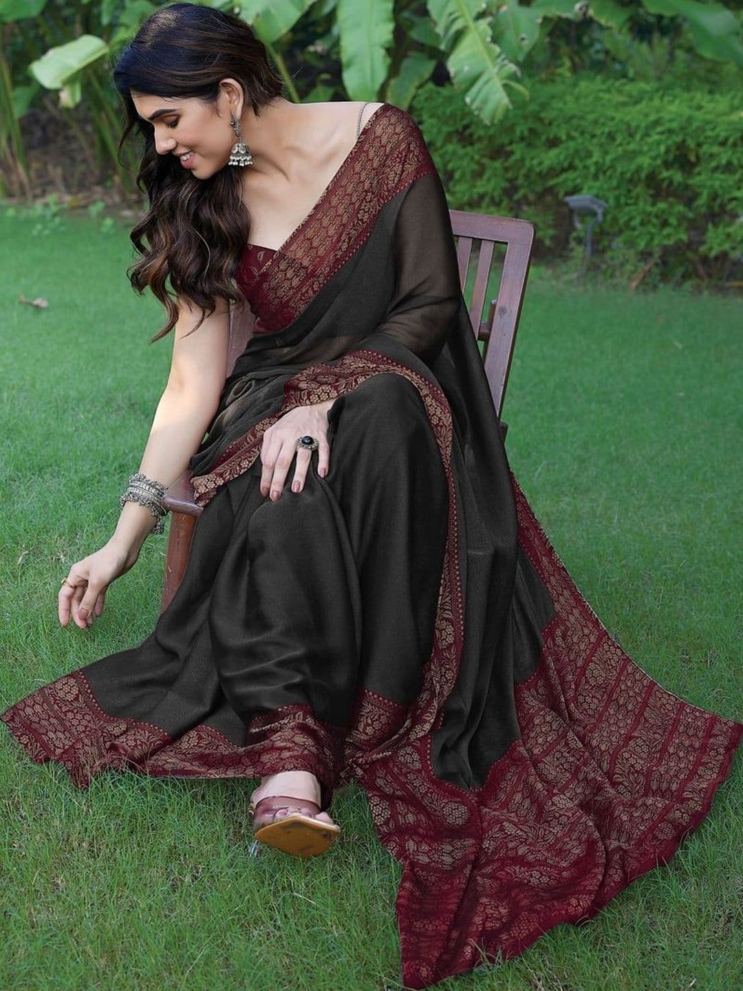 KALINI Woven Design Zari Poly Chiffon Saree - view 1