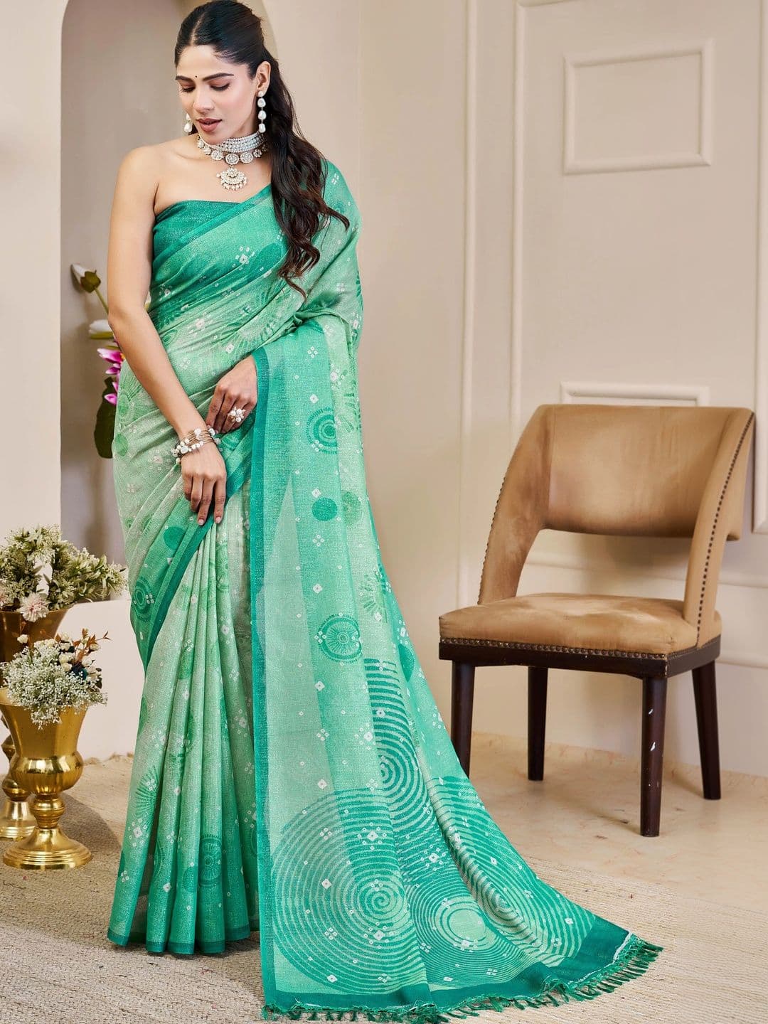 HERE&NOW Women Bandhani Silk Cotton Handloom Saree - view 1