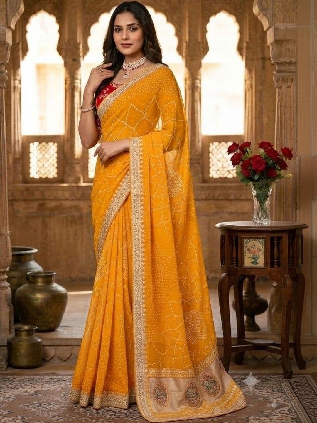 SmileyFashion Bandhani Embroidered Art Silk Designer Saree - view 1