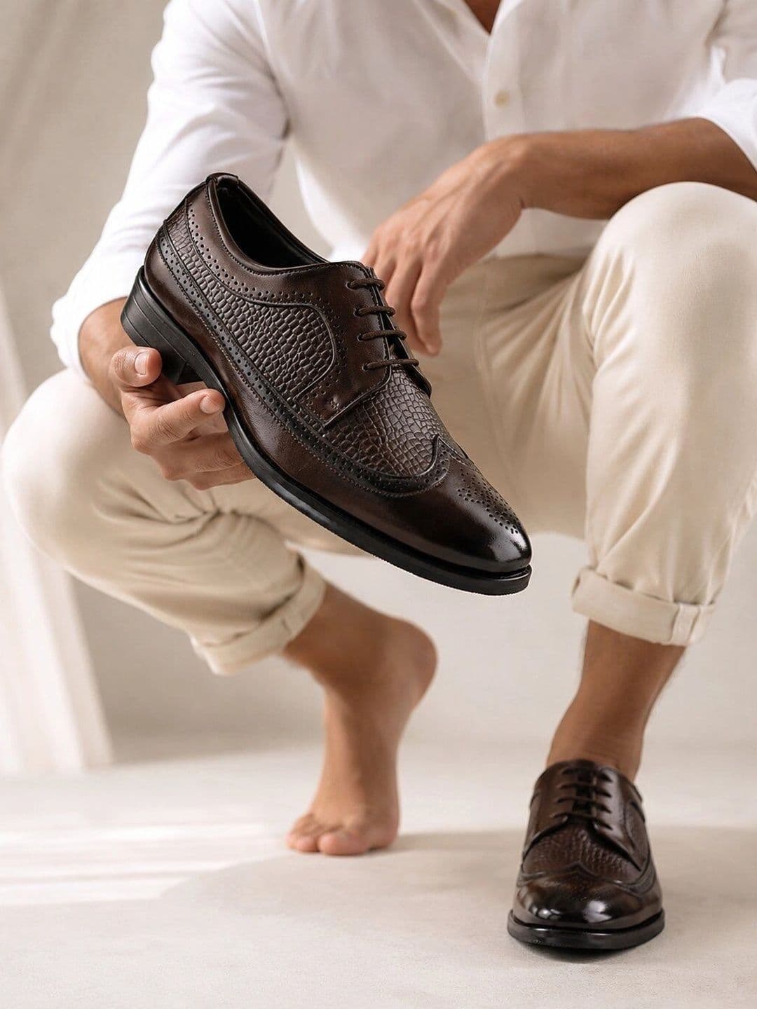 House of Pataudi Men Textured Formal Brogues - view 1